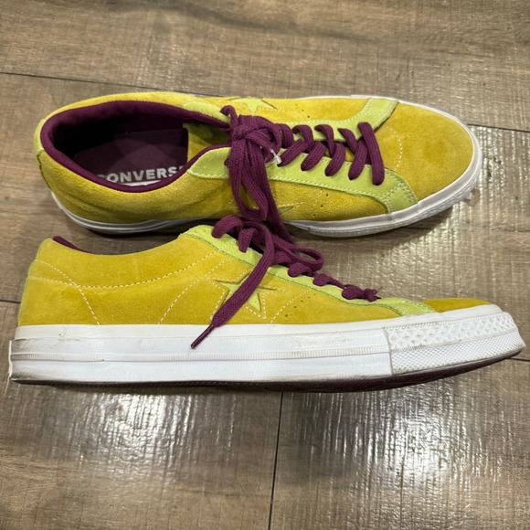 Converse One Star Suede Sneakers Low Top Casual Shoes Yellow Purple M10.5 W12.5 - Picture 13 of 14